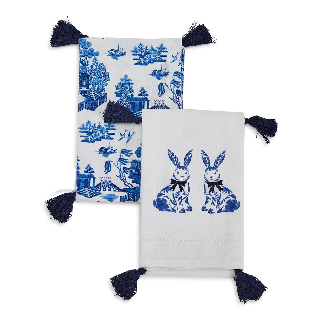 Chinoiserie Easter Dish Towel Sets, Blue and White Easter Tea Towels