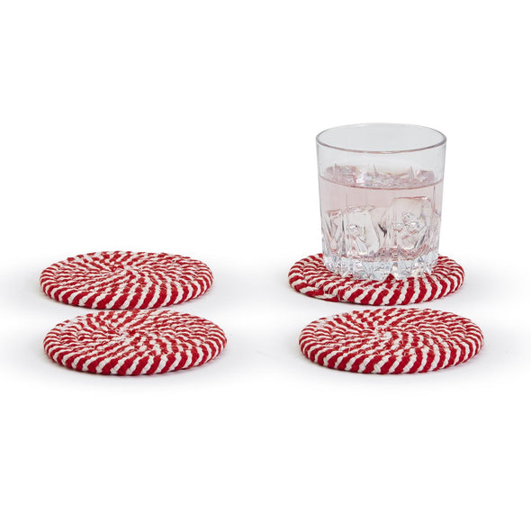 Braided Red and White Coaster Set - Christmas Coaster Sets