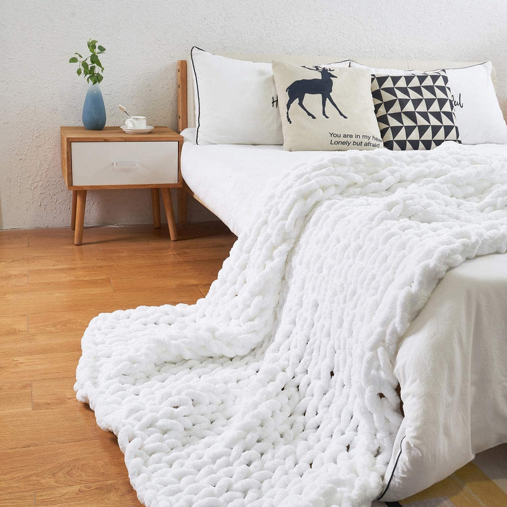 White Chunky Knit Blanket USA made
