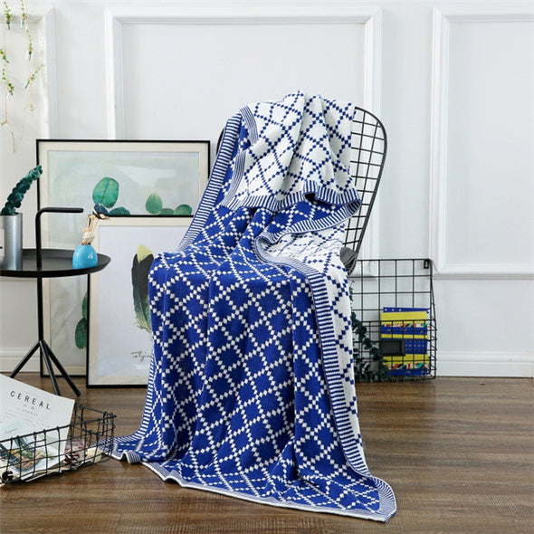 Blue Double Sided Jacquard Cotton Blankets