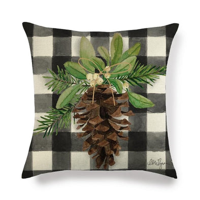 Black Flannel Pine Cone, Christmas Throw Pillow Covers Black Plaid, Watercolor