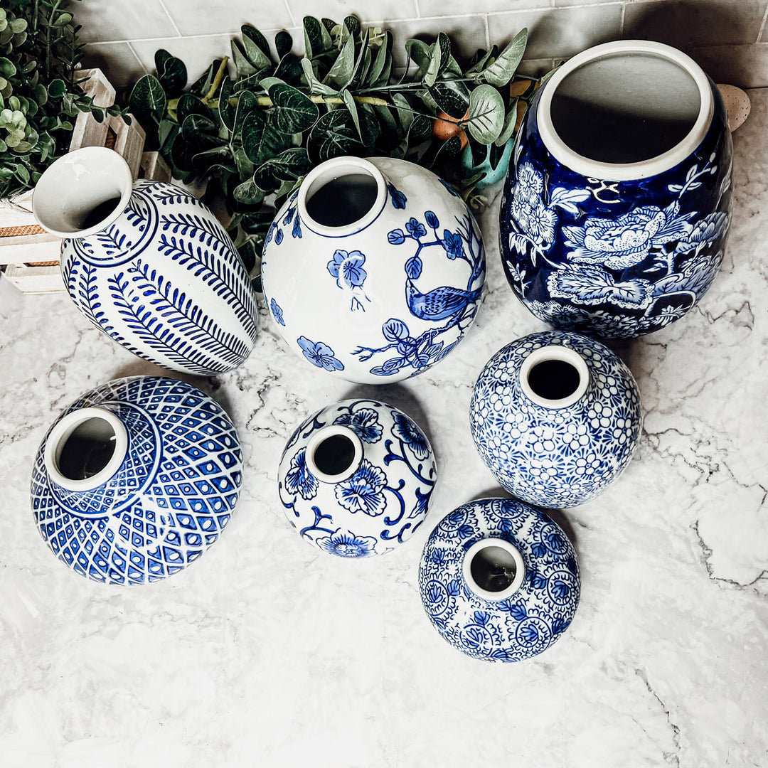 Hand Painted Blue and White Vase Set