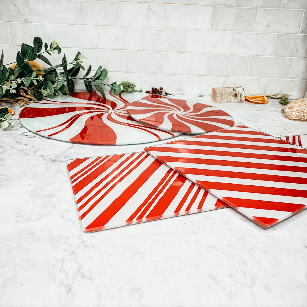 Red and White Stripe Circle and Square Plates