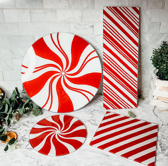 Hand Painted Red and White Christmas Platters