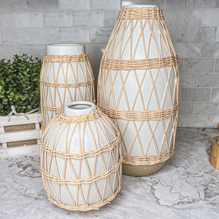 Handmade White Vases With Willow Work