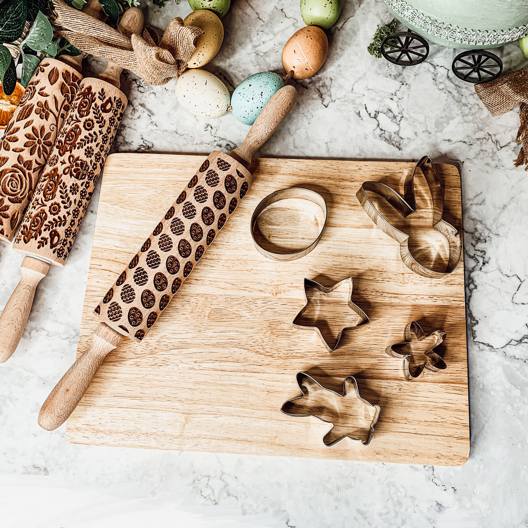 Spring Embossed Rolling Pin Wooden
