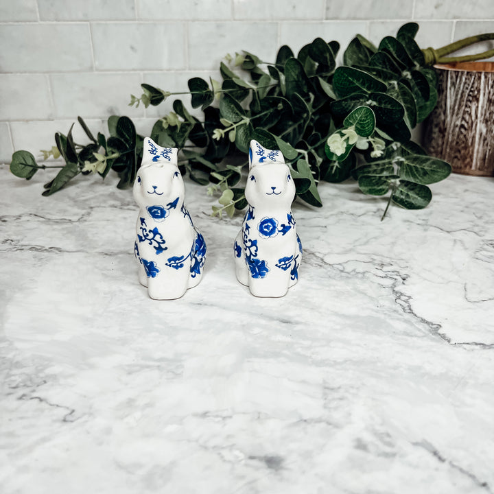 Chinoiserie Salt and Pepper Shakers, Bunny, Blue and White