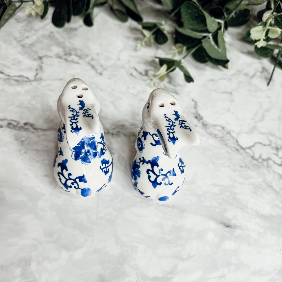 Modern Salt and Pepper Shakers, Bunny Blue and White