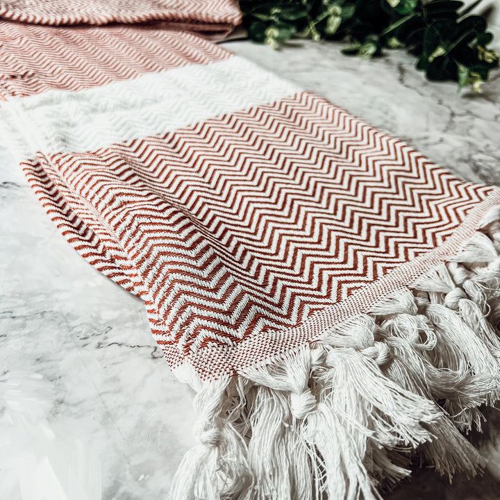 Rust Color Towels With Tassels, 100% Cotton Towels Oversized