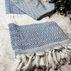 Navy Blue Towels for the Beach or Pool with Tassels, Turkish Cotton Beach Towels