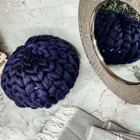 Navy Blue Chunky Knit Pillow Round 18"