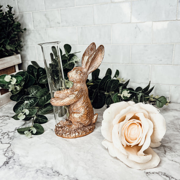 Handmade Bunny Figurines with Vase Option, Golden