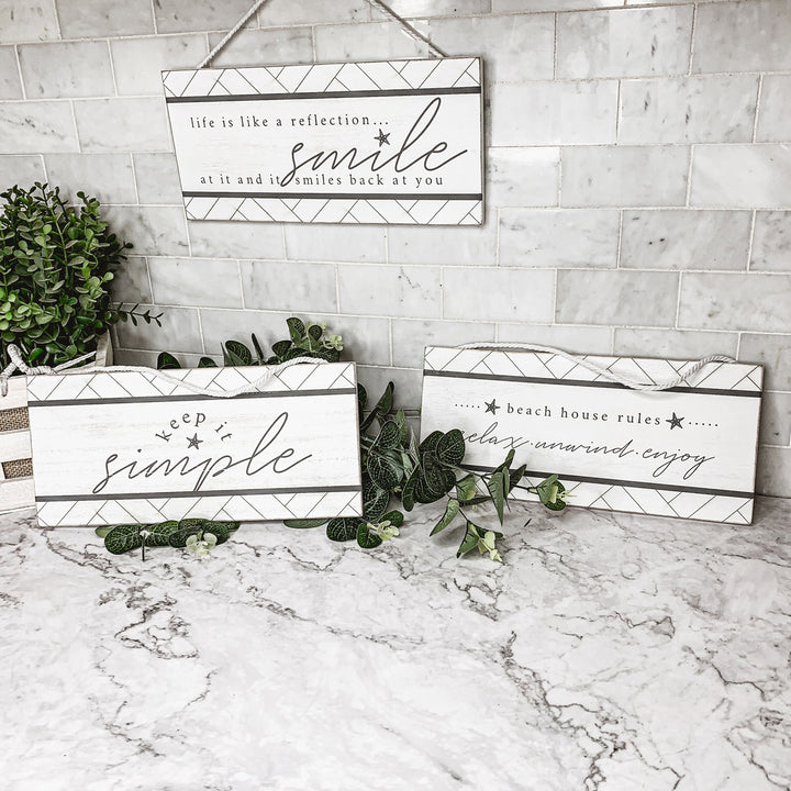 Wooden White Hanging Signs with Quotes for Beach Homes and Summer