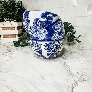 Blue Kitchen Dinnerware Bowls, Blue Floral Kitchen Decor