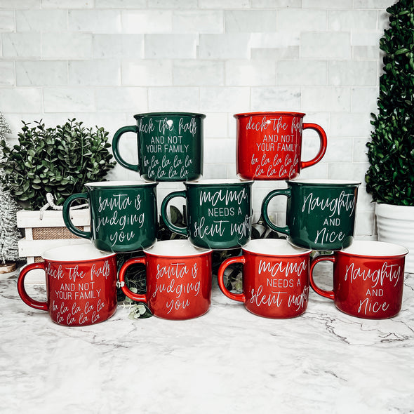 Naughty and Nice Coffee Mug Sets, Holiday Cups with Sayings
