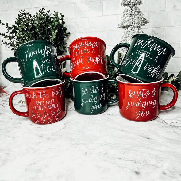 Christmas coffee Bar Mugs Red and Green with Funny Sayings, Funny Christmas Gift Sets
