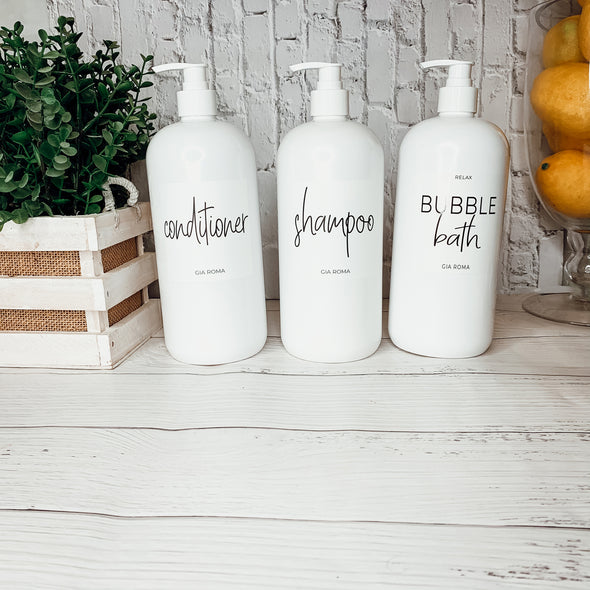 White Shampoo and Conditioner Bottles, Refillable