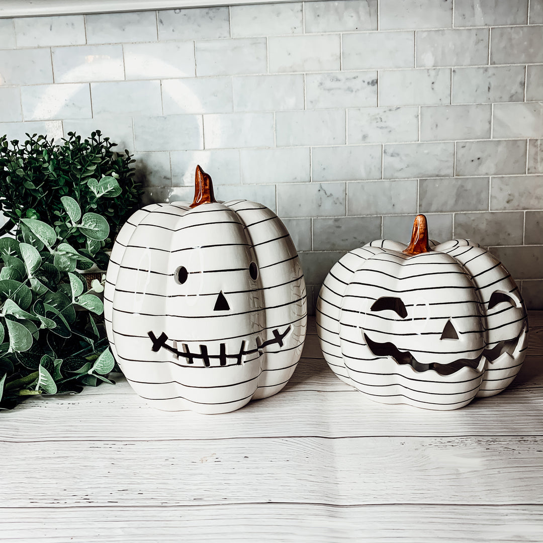 Ceramic Carved Pumpkin Set LED