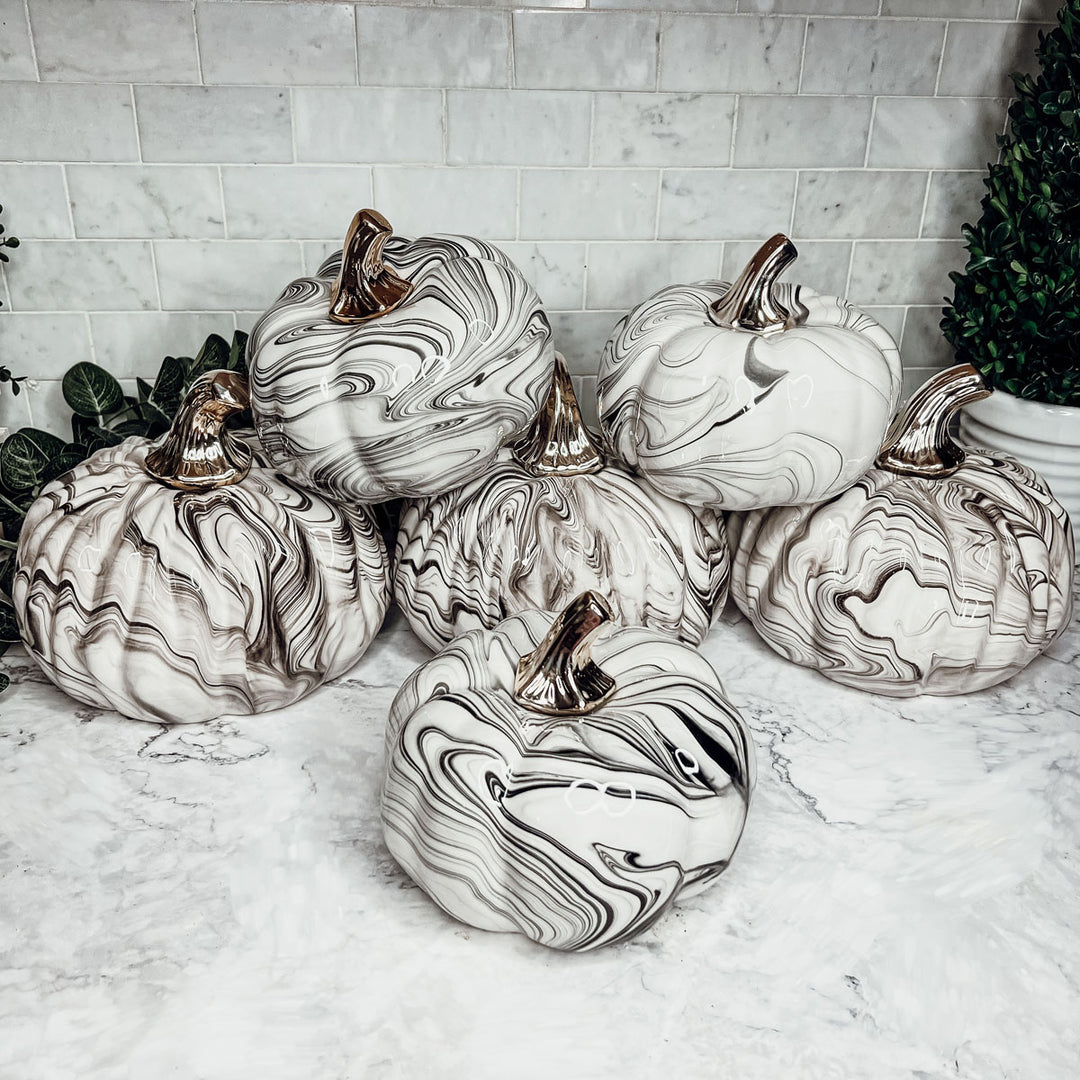 Pumpkin Centerpieces luxury, Black and White Gold Accented Pumpkins