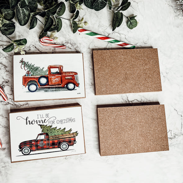 Santa's Tree Farm Red Truck Sign and I'll Be home for Christmas Gingham Truck Sign