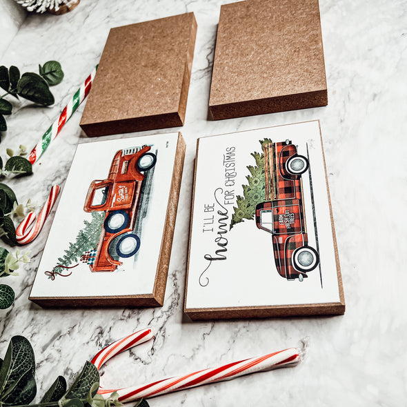 Christmas Tiered Tray Signs with Red Truck