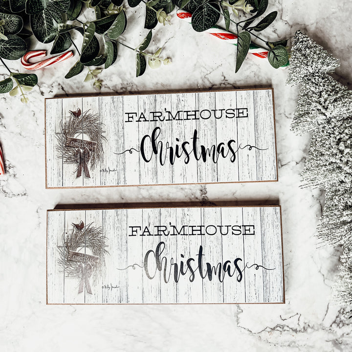 Farmhouse Christmas Wooden Block Sign with Rustic White Vintage Colors