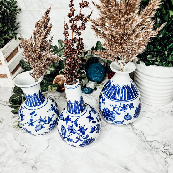Blue and White Vases Set of 3