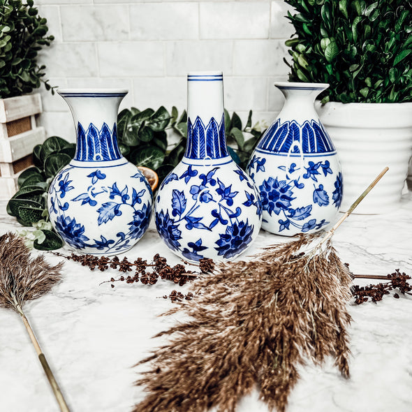 Blue and White Vase Set of 3