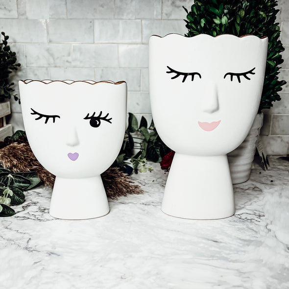 Womens Face Vases White and Gold trim, Teenage Girls Room Decorations