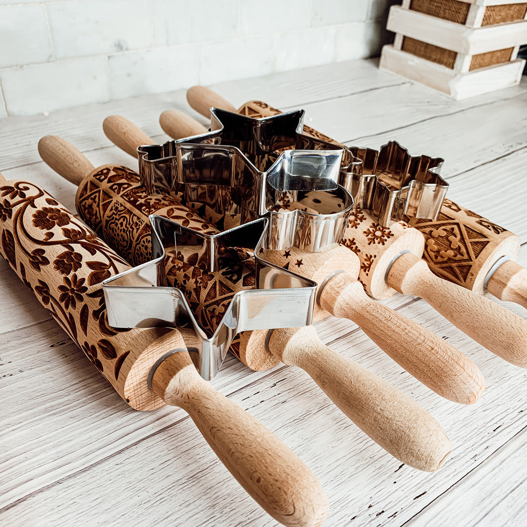 Rolling Pins With Designs and Handles Wooden