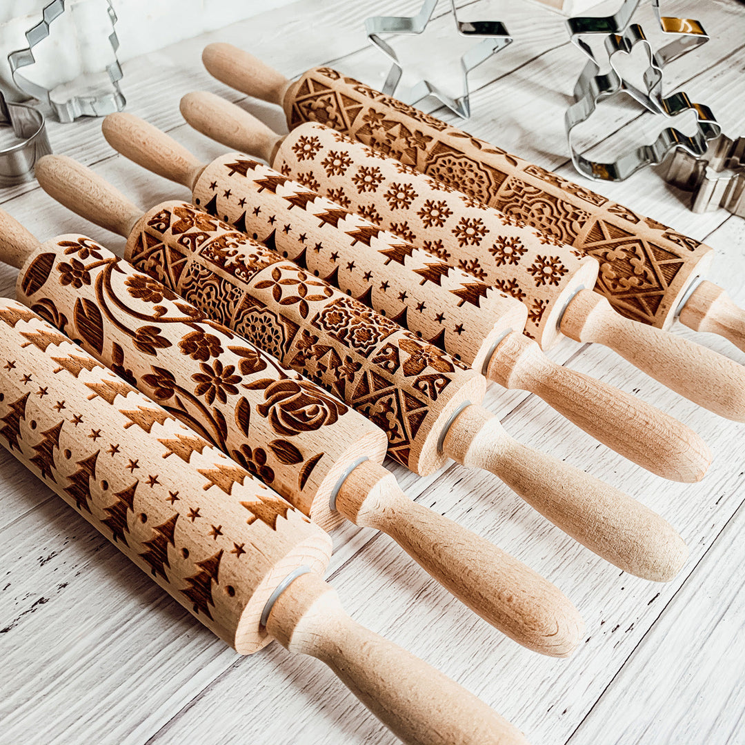Rolling Pin With Rose Designs and Floral