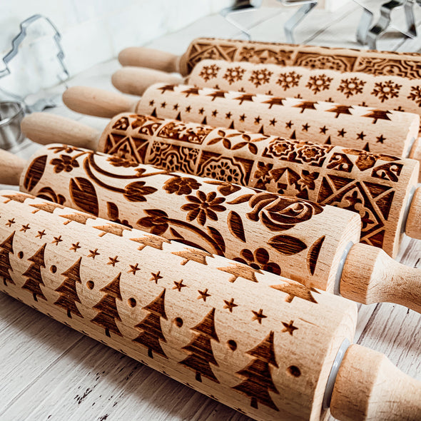Rolling Pin With Christmas Tree Designs