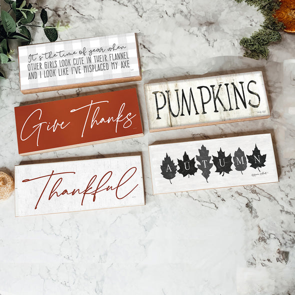 USA Made Fall Home Decorations Wooden Block Signs for Shelf Styling