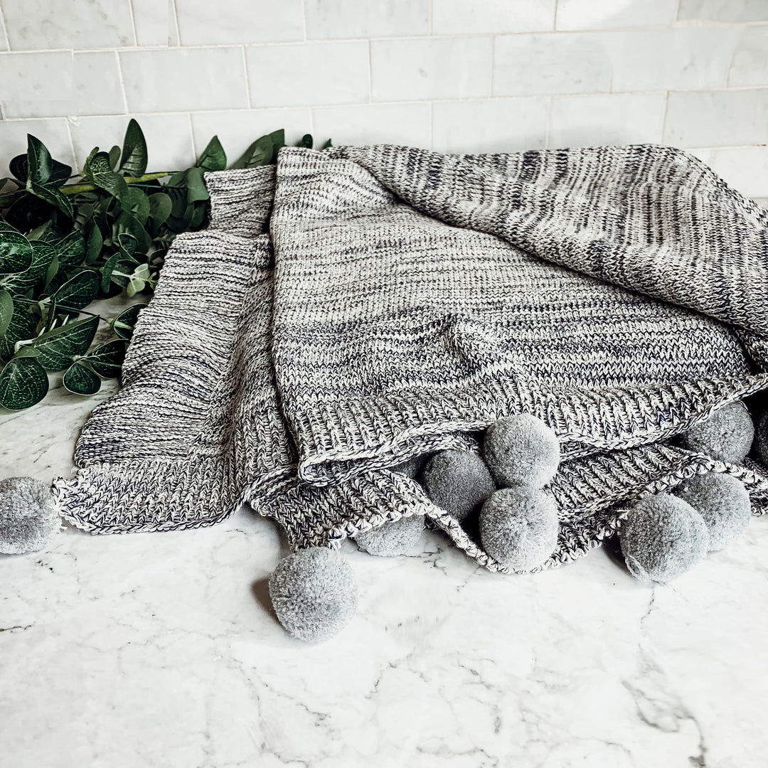 Gray Throw Blanket with tassels
