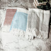 Chevron Towels With Tassels, made from Cotton in the USA in Blue, Gray and Rust