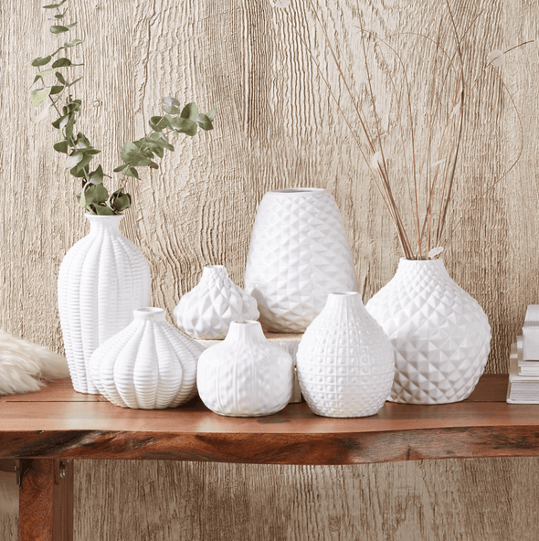 White Vase Set of 7, Ceramic