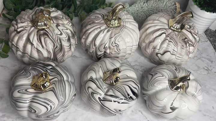 Modern Halloween Decor for Home, Marble Pumpkins