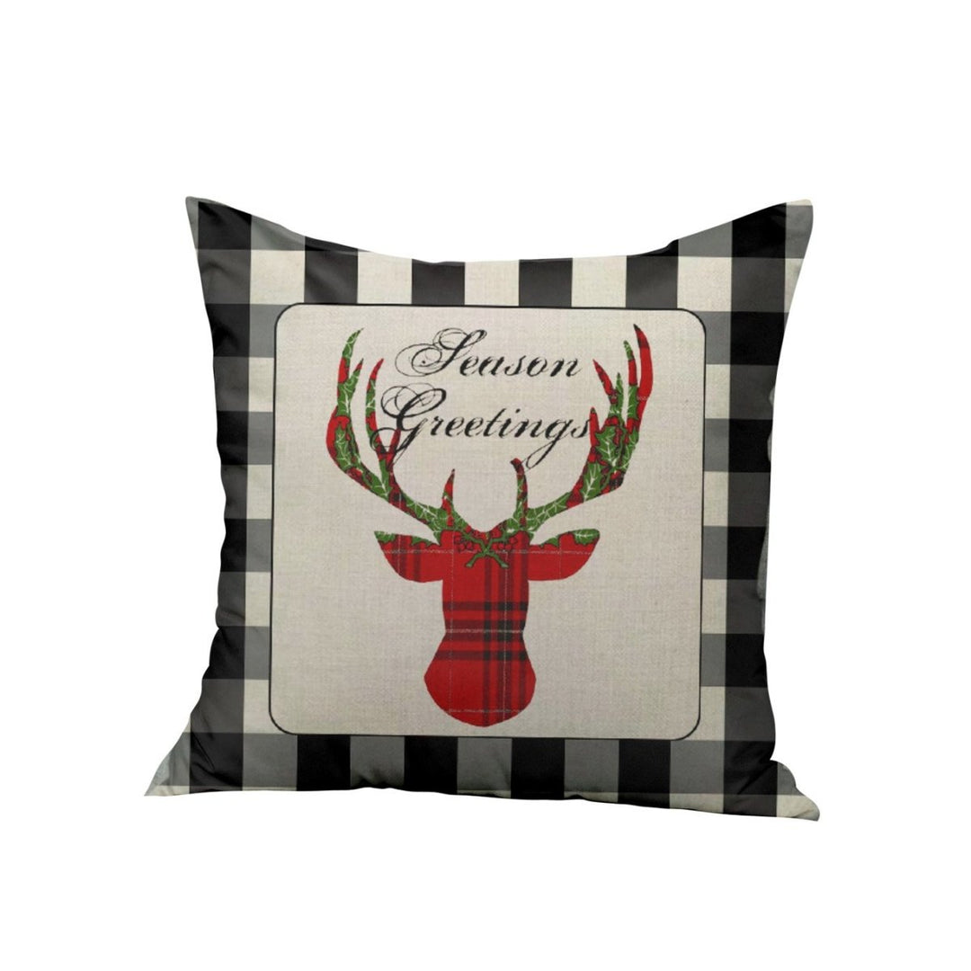 Season Greetings Deer Head & BW Gingham Christmas Pillow