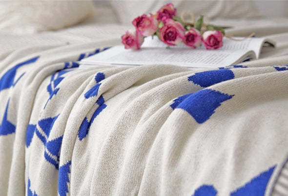 Blue throw blankets for couch and bed cotton