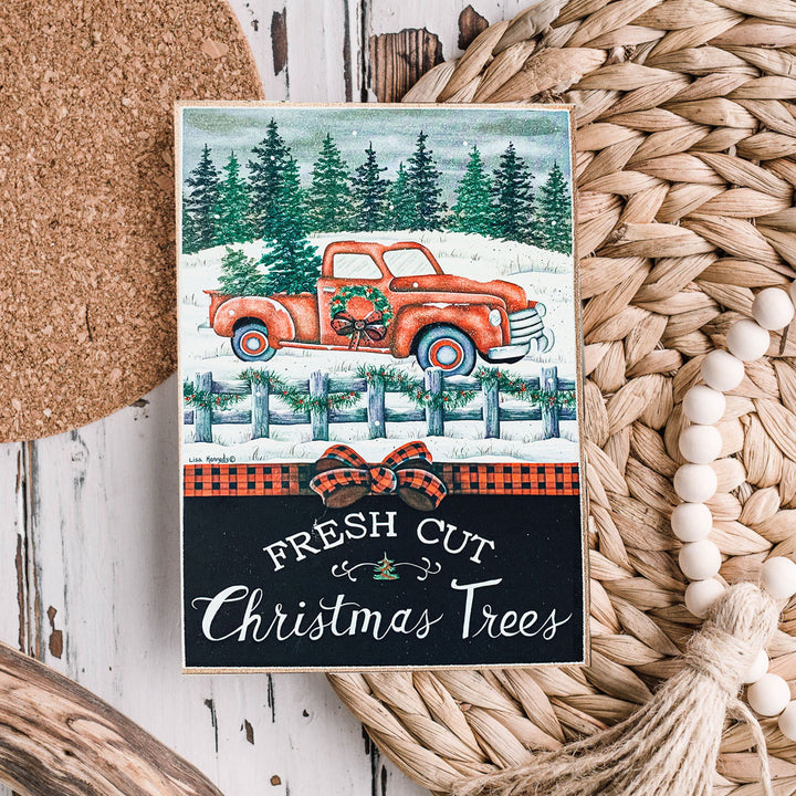 Fresh Cut Christmas Trees Sign with Vintage Red Truck