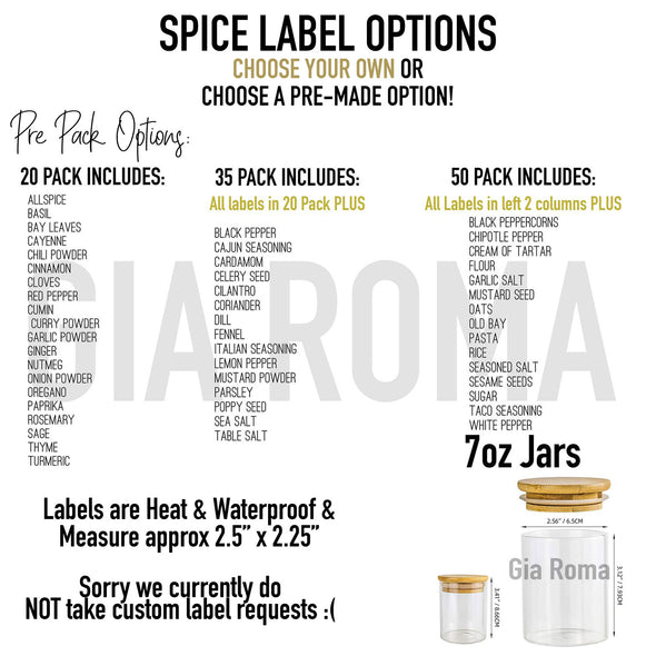Bamboo Spice Jar Label Sets