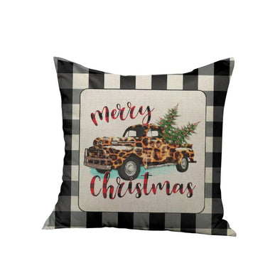 Merry Christmas Throw Pillow, Leopard Print Christmas Decor, Vintage Car Christmas Pillow